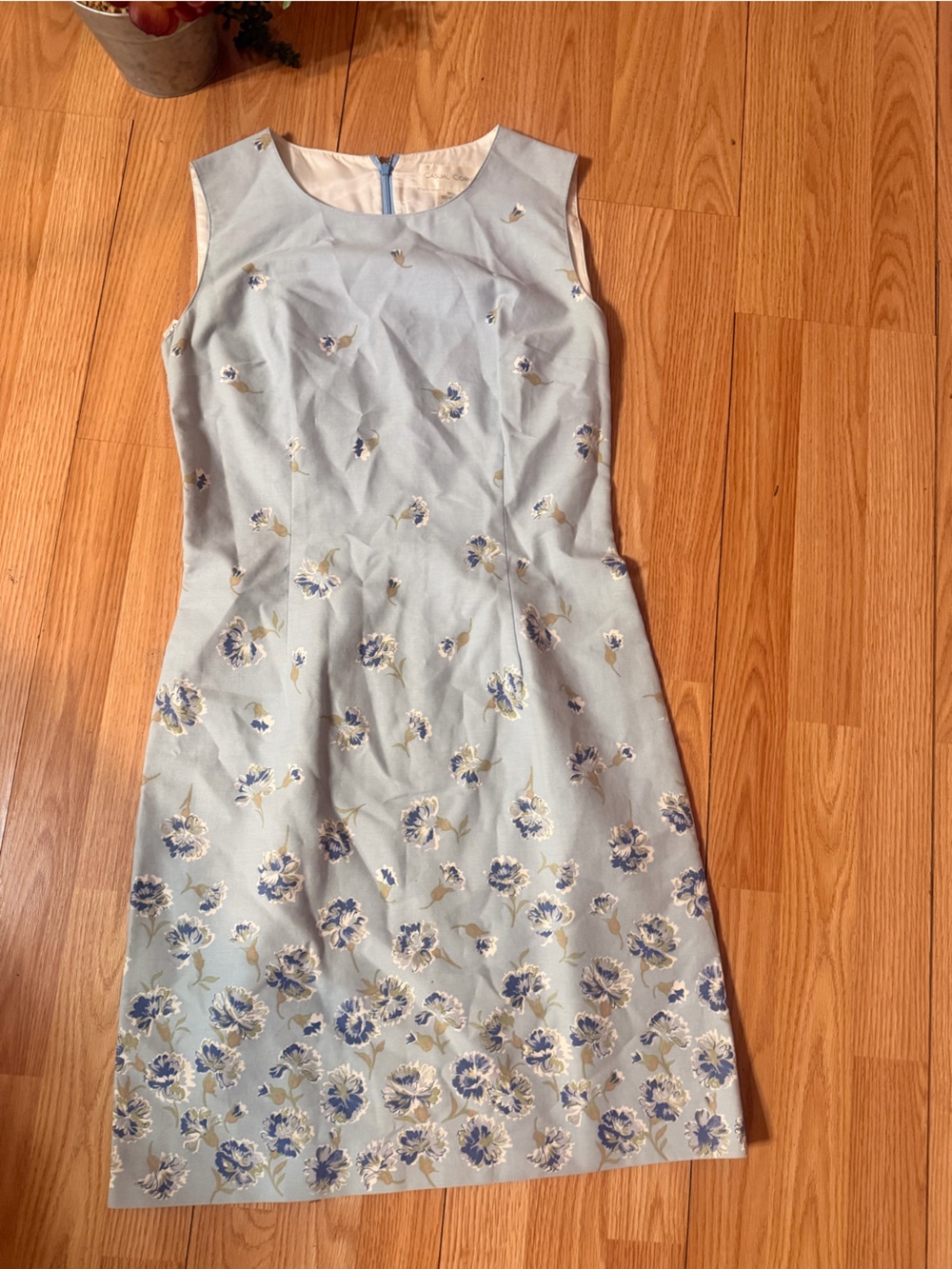 VTG 90s Casual Corner Floral Dress Sz 4 color sky Blue Cotton Lined Side Zip